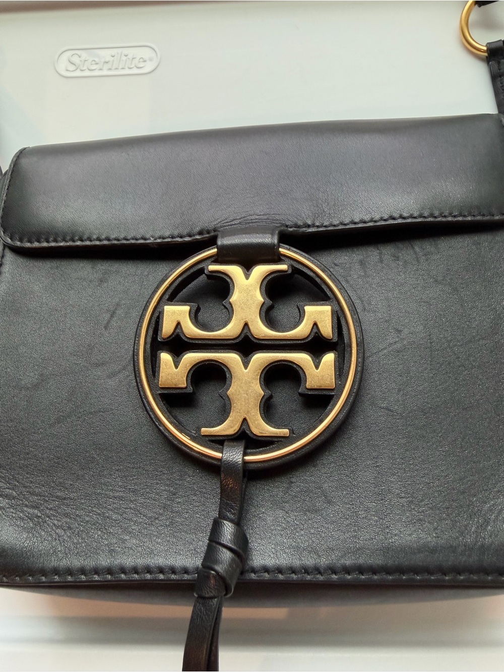 Tory Burch Black Leather Crossbody with Gold Logo Medallion - Picture 8 of 11